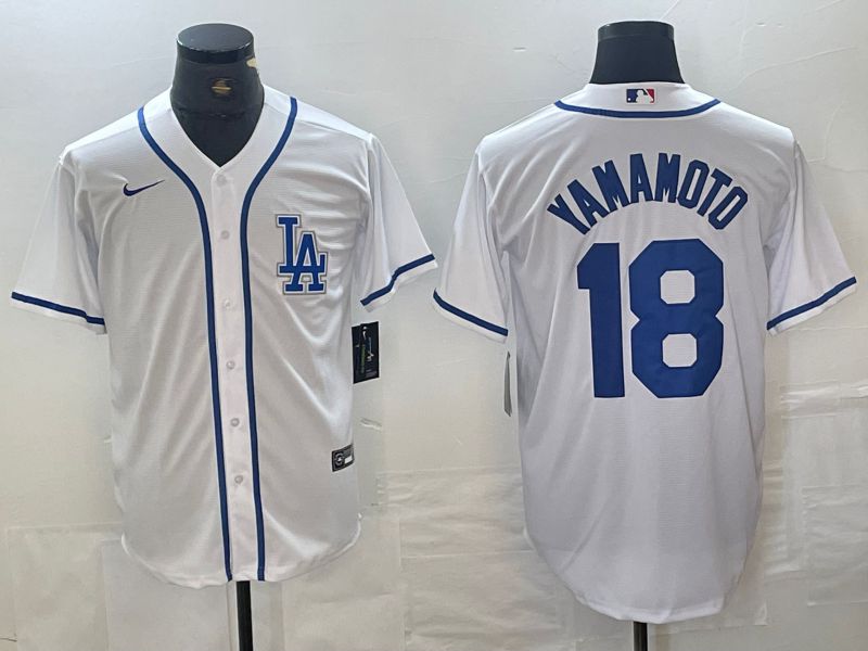 Men Los Angeles Dodgers 18 Yamamoto White Second generation joint name Nike 2024 MLB Jersey style 3